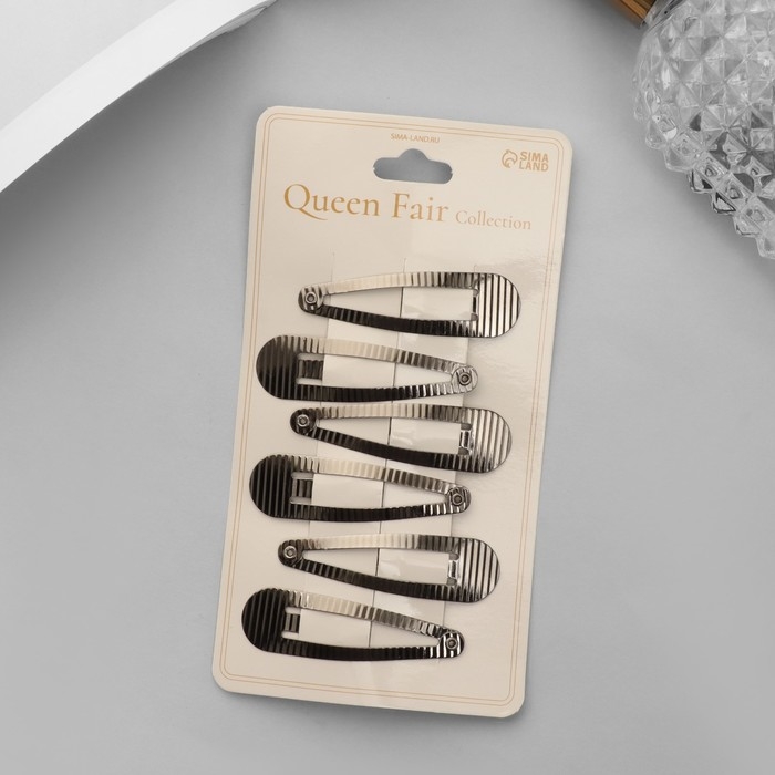 Невидимка для волос  Невидимка для волос "Ажурная " (набор 6 шт) полоса, 5 см, тёмное серебро