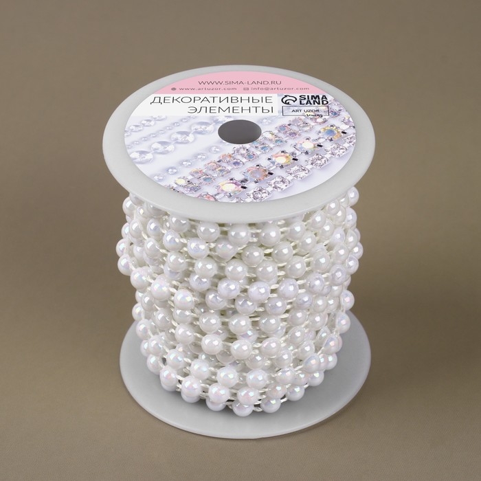 Жемчуг на нитях, с голографией, плоский, 6 мм, 9 ± 1 м, цвет белый Жемчуг на нитях, с голографией, плоский, 6 мм, 9 ± 1 м, цвет белый