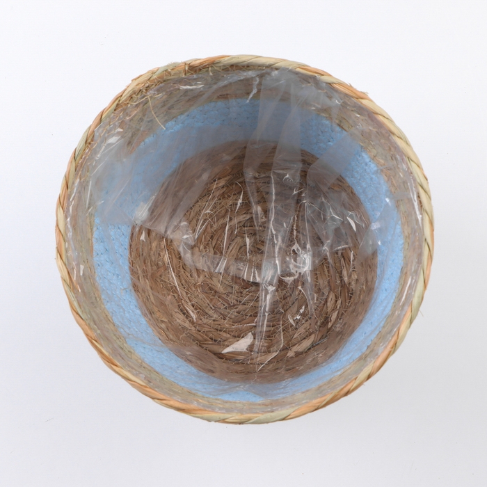 Кашпо плетеное  Кашпо плетеное "Намибия", 21,5х21,5х18,8 см, натуральный, голубой