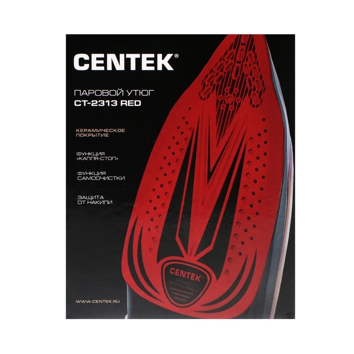 Утюг Centek CT-2313, 2600 Вт, 350 мл, керамика, капля-стоп, пар. удар, самоочистка, красный Утюг Centek CT-2313, 2600 Вт, 350 мл, керамика, капля-стоп, пар. удар, самоочистка, красный