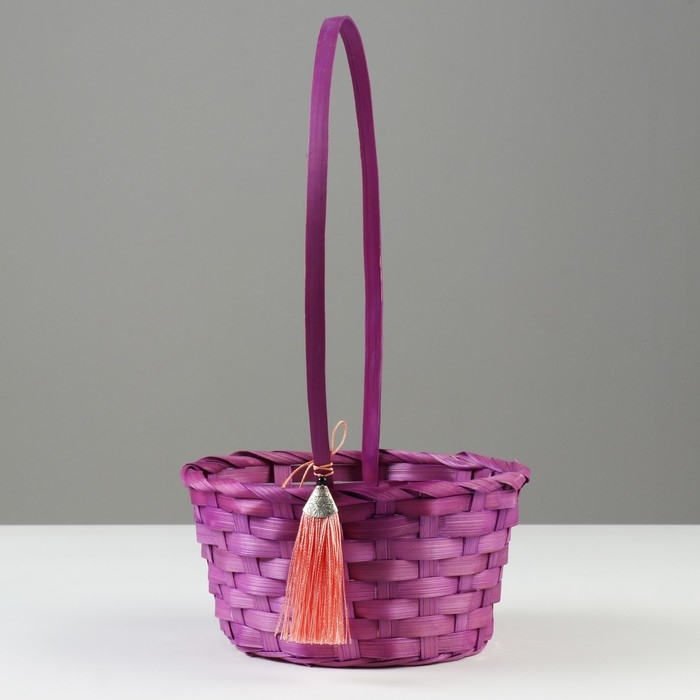 Корзина плетеная, D19 х 9 х 32 см, фиолетовая, бамбук Корзина плетеная, D19 х 9 х 32 см, фиолетовая, бамбук