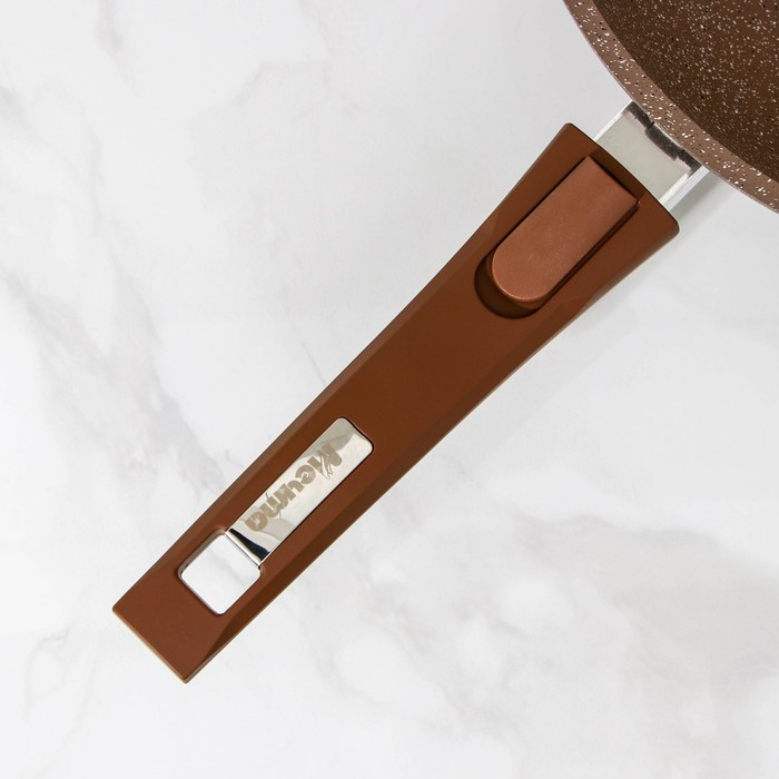 Сковорода «Гранит Brown», d=28 см, съёмная ручка, стеклянная крышка, антипригарное покрытие, цвет коричневый Сковорода «Гранит Brown», d=28 см, съёмная ручка, стеклянная крышка, антипригарное покрытие, цвет коричневый