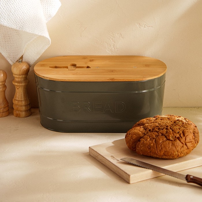 Хлебница металлическая с бамбуковой крышкой SL Home «каса Перфекто», 2 предмета: хлебница 36×20×15,5 см, нож длина 28,3 см Хлебница металлическая с бамбуковой крышкой SL Home «каса Перфекто», 2 предмета: хлебница 36×20×15,5 см, нож длина 28,3 см
