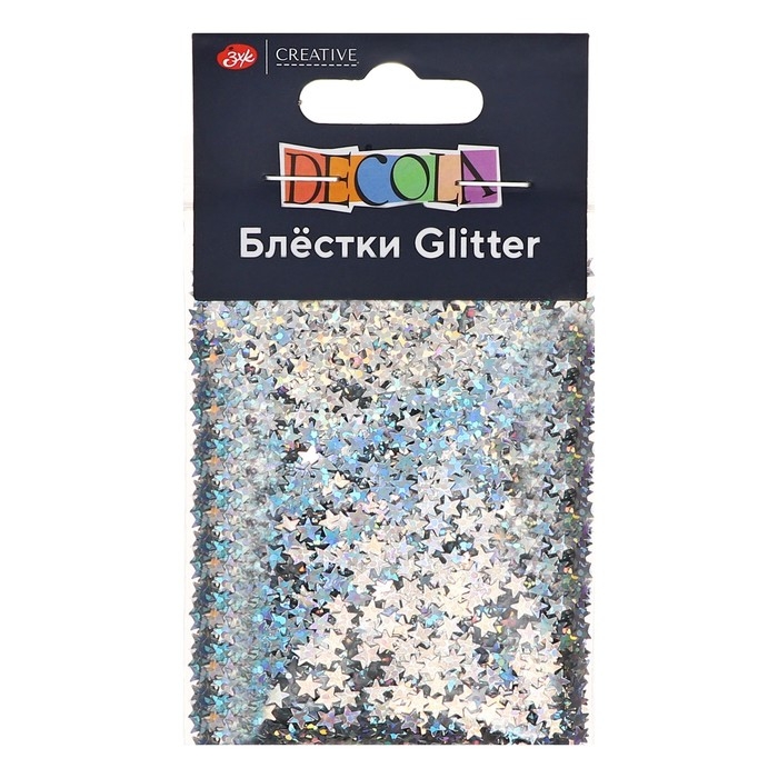 Декор блёстки ЗХК Decola 0.4 мм, 20 г, серебро радужное, W041-202-4 Декор блёстки ЗХК Decola 0.4 мм, 20 г, серебро радужное, W041-202-4