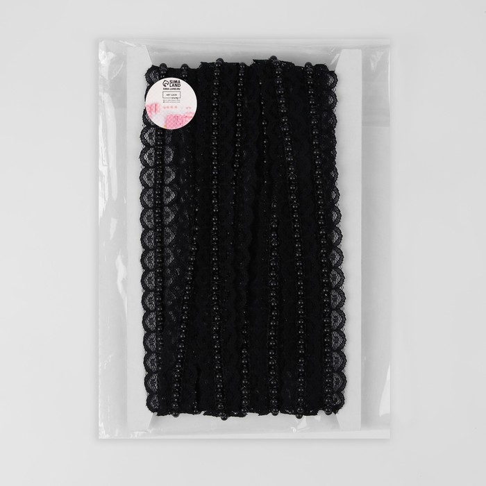 Рюш кружевной, с бусинами, 17 мм, 4,5 ± 0,5 м, цвет чёрный Рюш кружевной, с бусинами, 17 мм, 4,5 ± 0,5 м, цвет чёрный