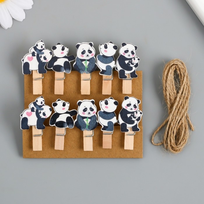 Декор для творчества дерево Декор для творчества дерево "Прищепка. Панды" набор 10 шт 4,2х2,3х1,2 см