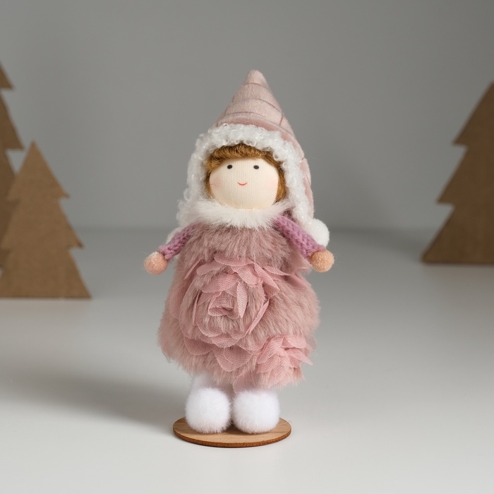 Кукла интерьерная Кукла интерьерная "Девочка в тёплом розовом платьишке" 5,5х5,5х13,5 см