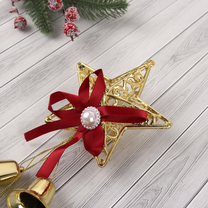 Украшение новогоднее  Украшение новогоднее "Уютная сказка" колокольчики узорная звезда, 9х22 см, золото