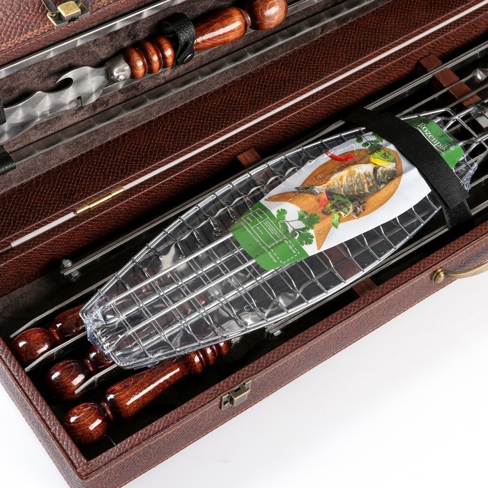 Набор с шампурами подарочный  Набор с шампурами подарочный "Пикник" в коробке из эко-кожи №3