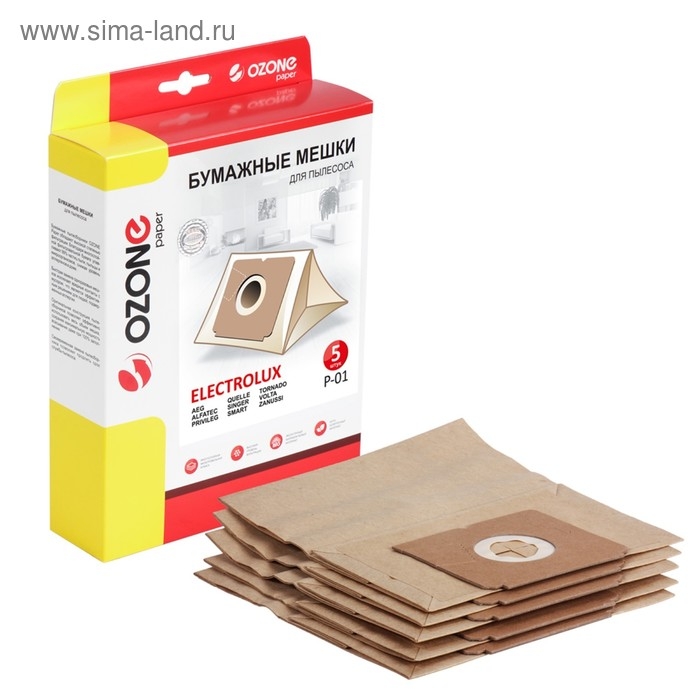 Мешки-пылесборники P-01 Ozone бумажные для пылесоса, 5 шт Мешки-пылесборники P-01 Ozone бумажные для пылесоса, 5 шт