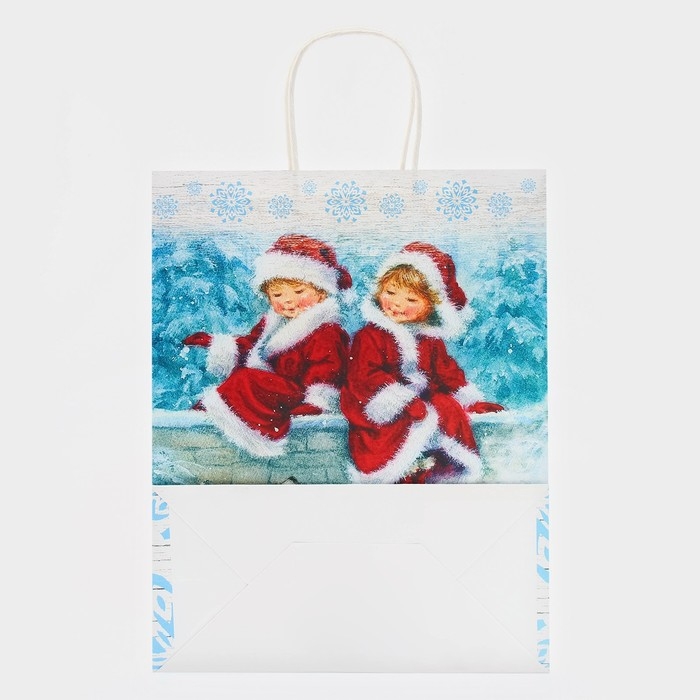 Новый год. Пакет бумажный подарочный новогодний крафт Новый год. Пакет бумажный подарочный новогодний крафт "В ожидание чуда" 32 х 26 х 11 см.