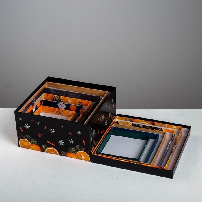 Набор подарочных коробок 6 в 1 «Мандариновый», 10 х 10 х 6 - 20 х 20 х 11 см , Новый год