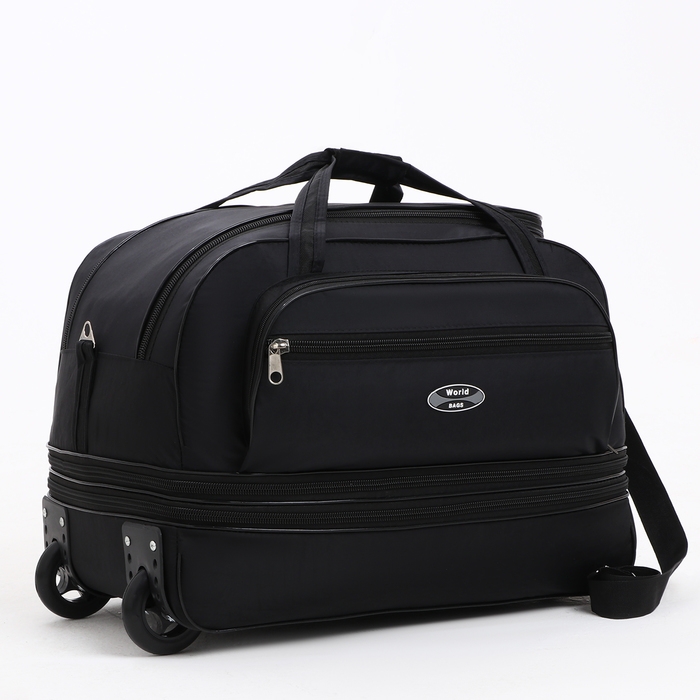 Сумка дорожная на колёсах, отдел на молнии, с увеличением, 2 наружных кармана, цвет чёрный Сумка дорожная на колёсах, отдел на молнии, с увеличением, 2 наружных кармана, цвет чёрный