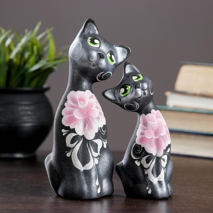 Фигура Фигура "Love Коты ушастые" 6х7х17см черные/серебро (набор 2шт)