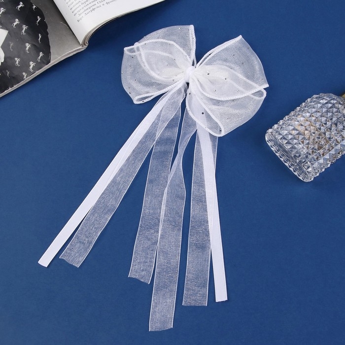 Зажим для волос  Зажим для волос "Школьница" бантик 15х25 см, белый стразик