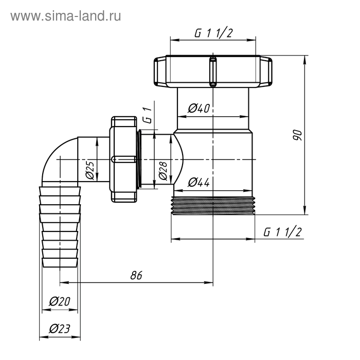 Отвод стиральной машины Отвод стиральной машины "АНИ Пласт" M110, 1 1/2" х 1 1/2"