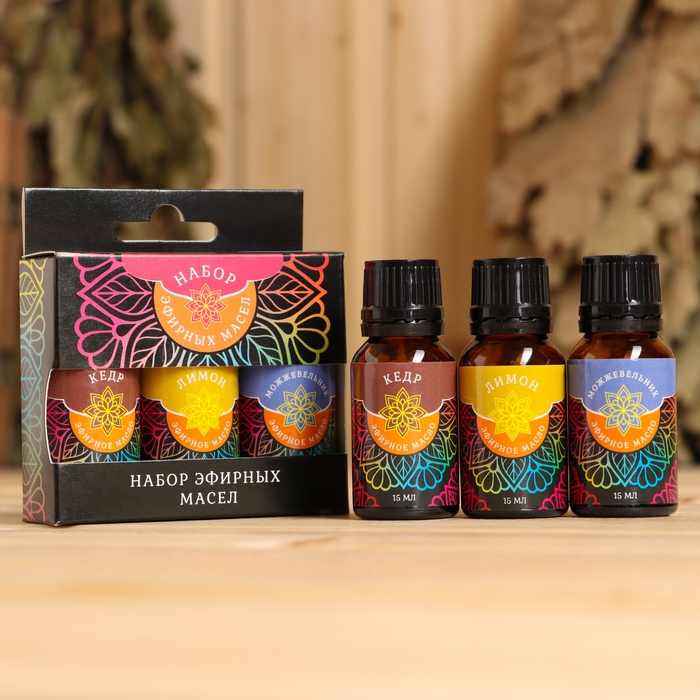 Набор эфирных масел Набор эфирных масел "Детокс" кедр, лимон, можжевельник 3х15 мл