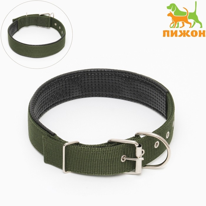 Ошейник  Ошейник "Комфорт" комбинированный (полиэстер, искус. кожа), 70 х 4 см, ОШ 48-58 см, тёмно-зел
