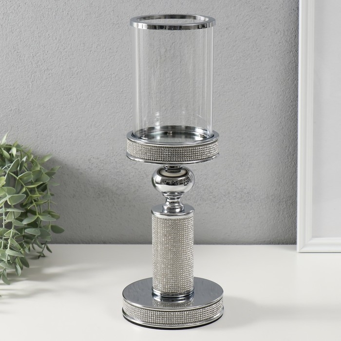 Подсвечник стекло, металл на 1 свечу Подсвечник стекло, металл на 1 свечу "Дэниз" на магните d=8,5 см, серебро 11,8х11,8х33 см