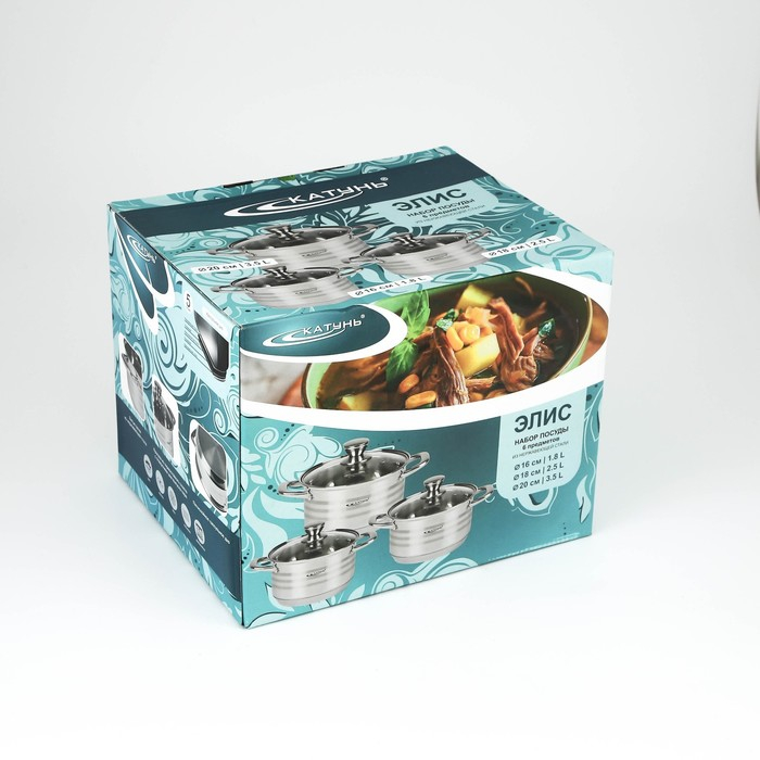 Набор кастрюль «Элис», 3 предмета: 1,8 л, 2,5 л, 3,5 л, стеклянные крышки, индукция Набор кастрюль «Элис», 3 предмета: 1,8 л, 2,5 л, 3,5 л, стеклянные крышки, индукция