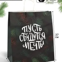 Пакет бумажный подарочный новогодний крафт &laquo;Сбудутся мечты&raquo; 32&times;17.5&times;37 см