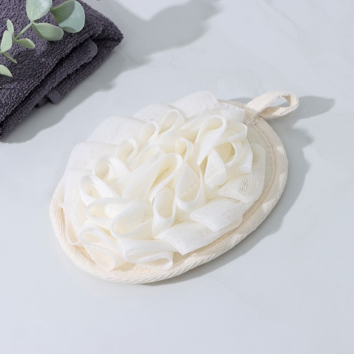 Мочалка для тела массажная со скрабером Доляна «Афродита», 11×16 см, цвет бежевый Мочалка для тела массажная со скрабером Доляна «Афродита», 11×16 см, цвет бежевый