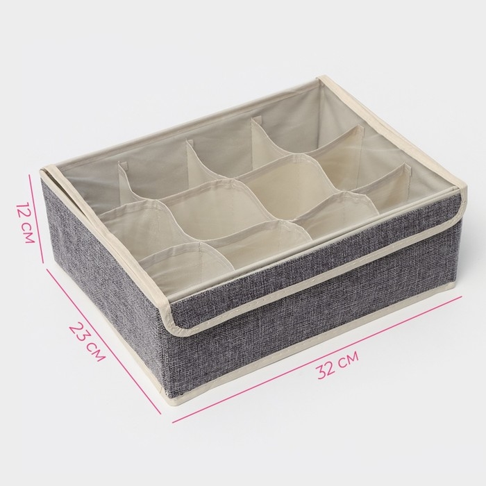 Органайзер для хранения белья Доляна «Тео», 12 ячеек, с прозрачной крышкой, 32×23×12 см, цвет серый Органайзер для хранения белья Доляна «Тео», 12 ячеек, с прозрачной крышкой, 32×23×12 см, цвет серый