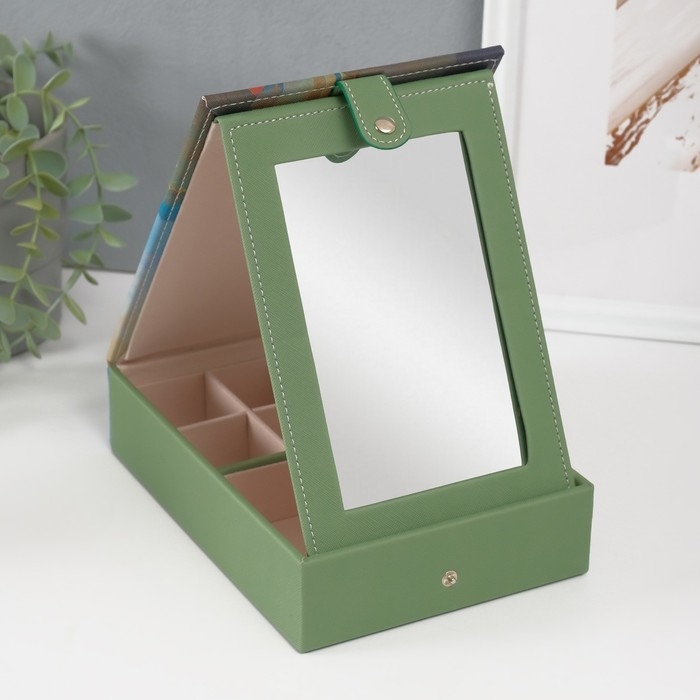 Шкатулка кожзам для украшений с зеркалом  Шкатулка кожзам для украшений с зеркалом "Девушка с пуделем" 15х21,5х5,5 см