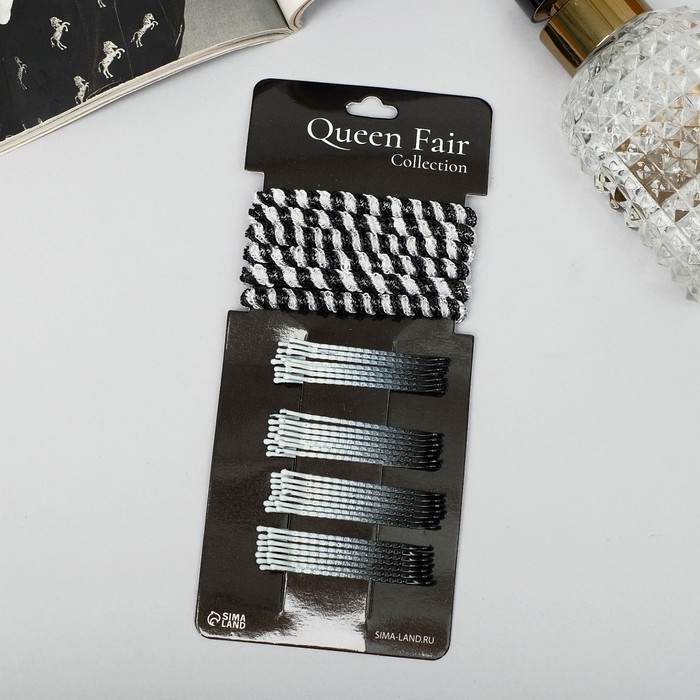Набор для волос Набор для волос "Радуга" (28 невидимок, 6 резинок) чёрно-белый