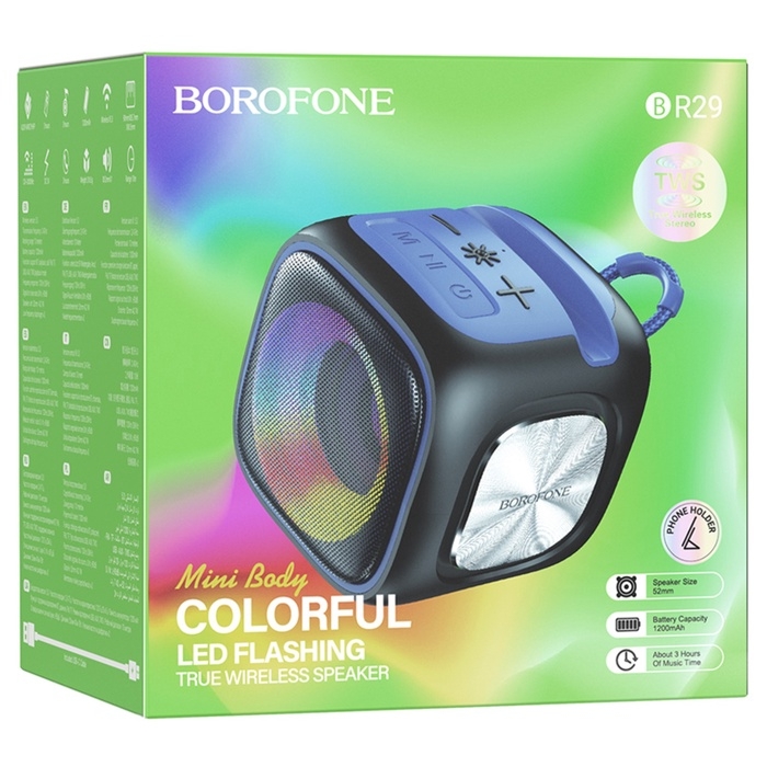 Портативная колонка Borofone BR29, 1200 мАч, 7 Вт, BT 5.3, FM, TF-карты, USB, AUX, чёрная Портативная колонка Borofone BR29, 1200 мАч, 7 Вт, BT 5.3, FM, TF-карты, USB, AUX, чёрная