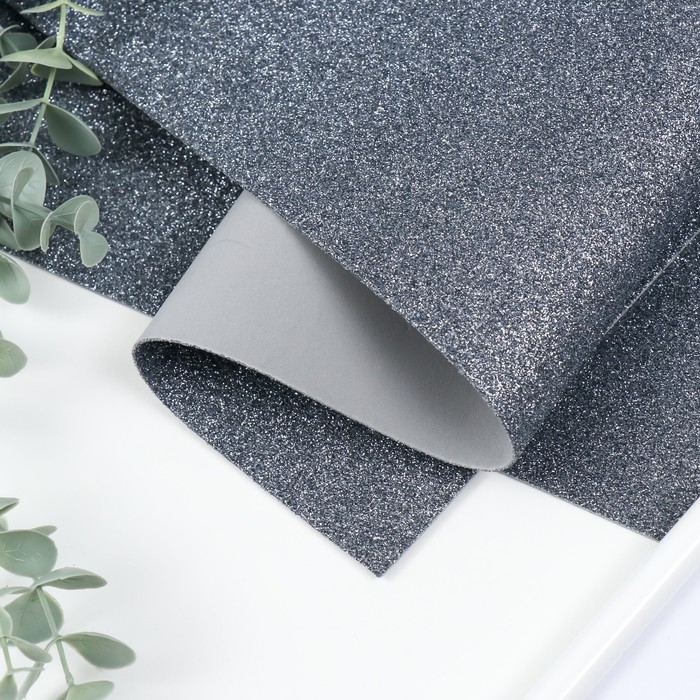 Фоамиран глиттерный 2 мм, 50х50 см, тёмно-серый Фоамиран глиттерный 2 мм, 50х50 см, тёмно-серый