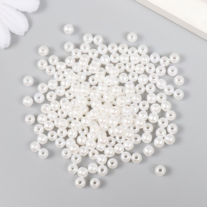 Набор бусин Набор бусин "Рукоделие" пластик, диаметр 5 мм, 25 гр, снежно-белый