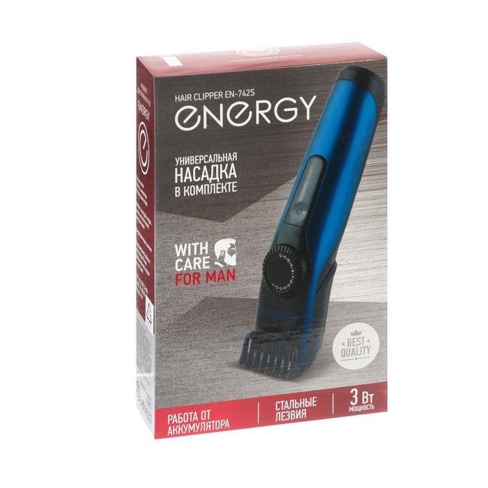 Машинка для стрижки ENERGY EN-742S, 3 Вт, 1 насадка, 1-12 мм, сталь, АКБ, синяя Машинка для стрижки ENERGY EN-742S, 3 Вт, 1 насадка, 1-12 мм, сталь, АКБ, синяя