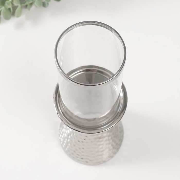 Подсвечник керамика, стекло на 1 свечу Подсвечник керамика, стекло на 1 свечу "Ибис" d=7,5 см серебро 10,5х10,5х29,5 см