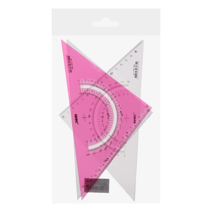 Набор треугольников 3 штуки, Calligrata, 45 градусов, катет 18 см, с транспортиром, прозрачный, МИКС Набор треугольников 3 штуки, Calligrata, 45 градусов, катет 18 см, с транспортиром, прозрачный, МИКС