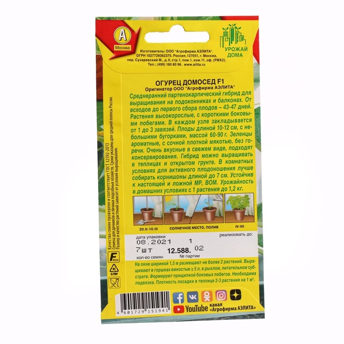 Семена огурца Семена огурца "Домосед", F1, 7 шт.