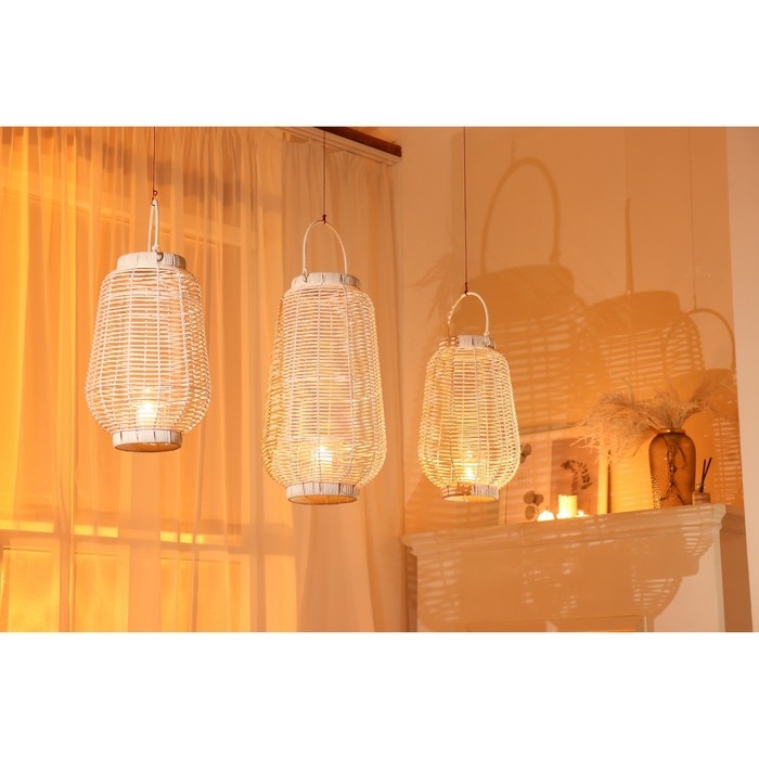 Подсвечник металл, PVC Подсвечник металл, PVC "Фонарик. Плетёнка" белый 39х25х25 см