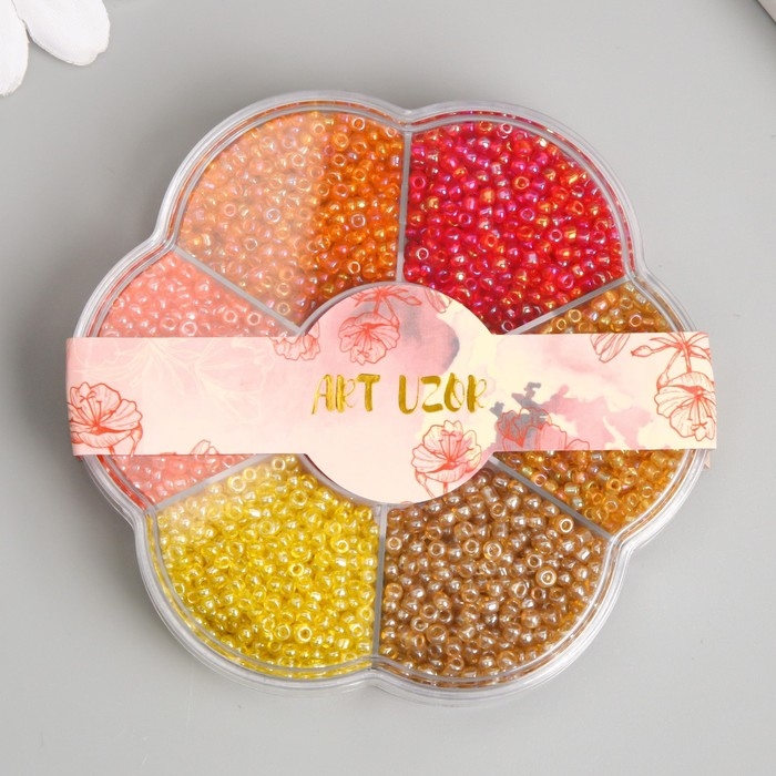 Бисер стекло 12/0 в цветке  Бисер стекло 12/0 в цветке "Палитра красного" перелив. перламутр 7 цветов х 8  гр 8,2х8,2х2 см   990