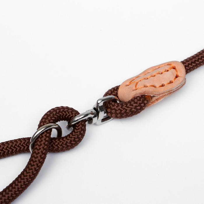 Поводок 8 мм со своркой на 2 собак, полиэстер и натуральная кожа, 73 + 2х57 см, коричневый Поводок 8 мм со своркой на 2 собак, полиэстер и натуральная кожа, 73 + 2х57 см, коричневый