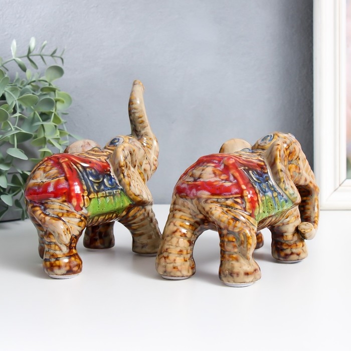 Сувенир керамика Сувенир керамика "Индийские слоны" набор 2 шт 8х14х10 см 7,5х14х14 см