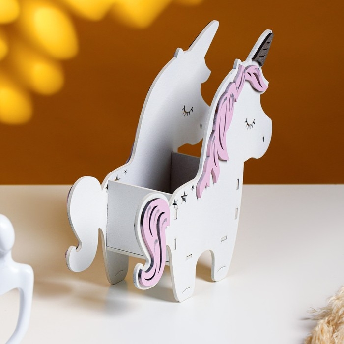 Кашпо деревянное 21.5×7×21 см уникальное  Кашпо деревянное 21.5×7×21 см уникальное "Единорог", белый розовый