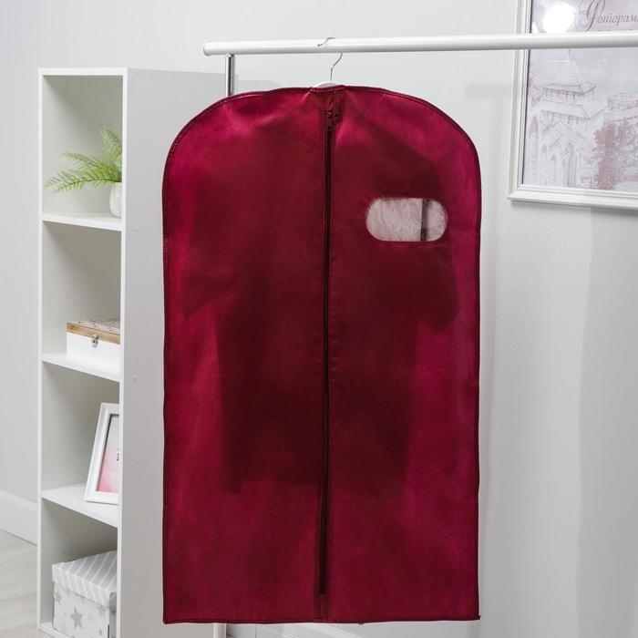 Чехол для одежды с окном, 60×100 см, спанбонд, цвет бордо Чехол для одежды с окном, 60×100 см, спанбонд, цвет бордо