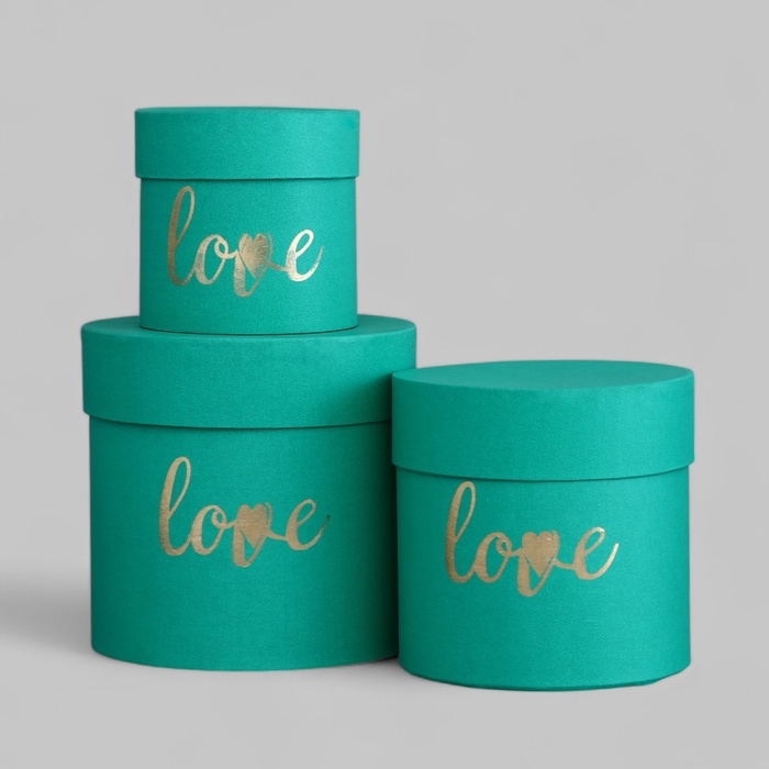 Набор шляпных коробок Love 3 в 1 зеленый, 15 х 16 - 10,5 х 11 см Набор шляпных коробок Love 3 в 1 зеленый, 15 х 16 - 10,5 х 11 см