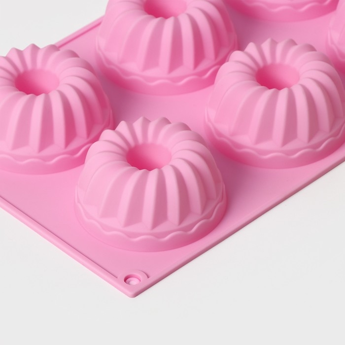 Форма для выпечки Доляна «Немецкий кекс», силикон, 17×27 см, 6 ячеек (d=7 см), цвет розовый Форма для выпечки Доляна «Немецкий кекс», силикон, 17×27 см, 6 ячеек (d=7 см), цвет розовый