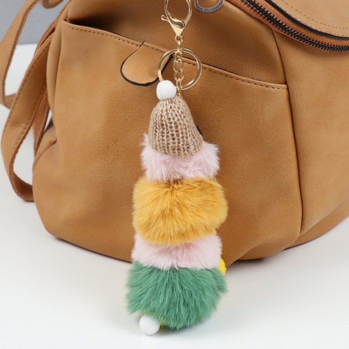 Пушистик на кольце с карабином "Яркая гусеница в очках и шапке" 15 см, МИКС