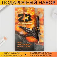 Подарочный набор «23 февраля»: ручка пластик с фигурным клипом и стикеры