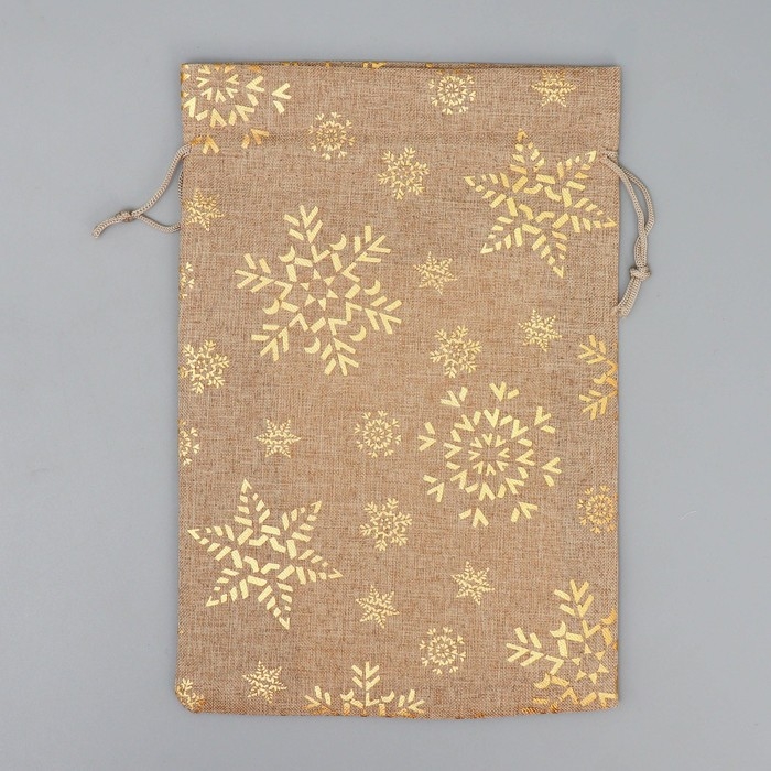 Мешочек подарочный холща «Новогодние снежинки», тиснение, 16 х 24 см +/- 1.5 см, Новый год