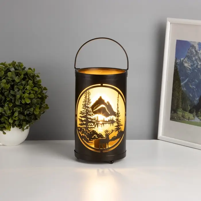 Фигурка светящаяся RISALUX &laquo;Закат в лесу&raquo;, LED-ночник, 3&times;ААА, чёрный, 12&times;12&times;20.5 см