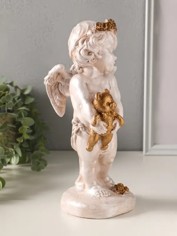 Фигура полистоун "Ангел с медвежонком" 30х14х12