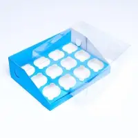 Кондитерская складная коробка для 12 капкейков 31×23.5×10 см, голубая